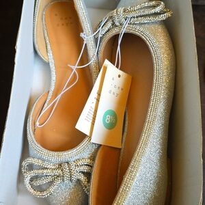 New Women’s Juliette SILVER Bow Rhinestone Ballet Flats A New Day 8.5